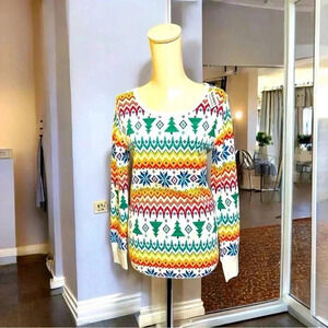 010 Old Navy | NWT Fair Isle Thermal Long Sleeve | White Red Sleep Top (Size S)